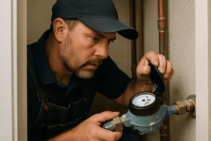 Plumber fixing pipe for water leak repair in Tampa home